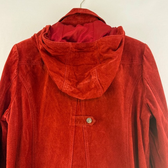 NWT Bradley Bayou Red‎ Leather Suede Toggle Coat  Women's Medium  Hooded - Picture 10 of 16